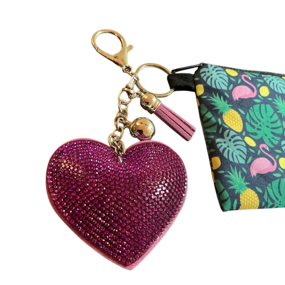 Tropical Flamingo Print Coin Purse & Detachable Keychain - Picture 3 of 3